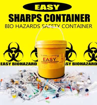 Plastic Sharps Container Biohazard Needle Disposal Box for Infectious Waste Yellow sharp Container For Needles سوئیاں کے لئے تیز کنٹینر 20 ltr